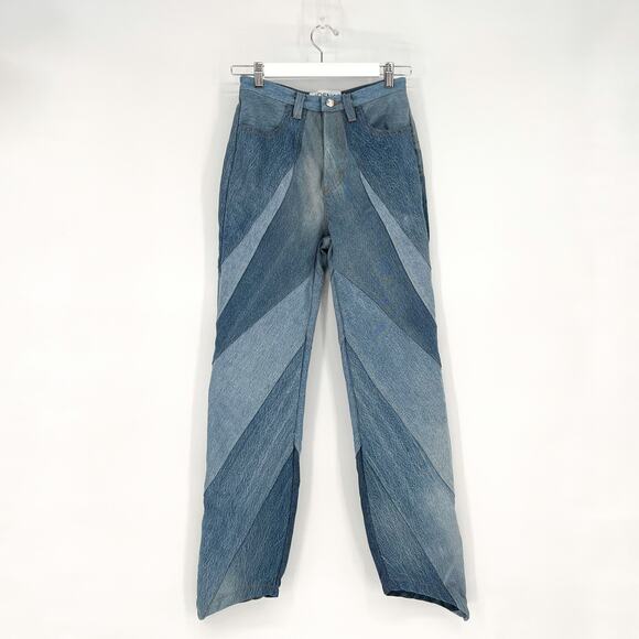 EB DENIM Vien Patchwork Jeans Women’s Size Medium Blue Straight Leg Reclaimed - Picture 2 of 7